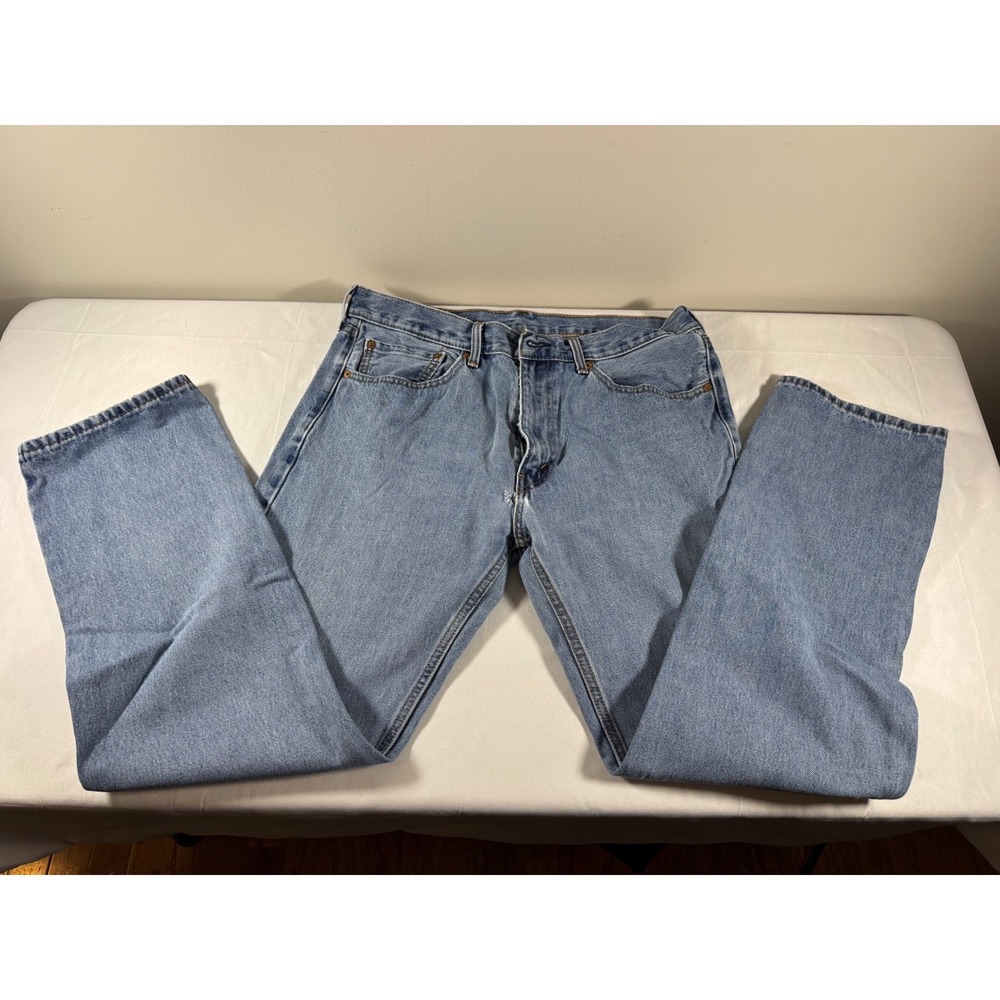 90s Levis 505 Regular Fit Straight Leg Jeans Light Wash Blue Denim Distressed